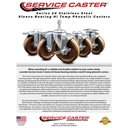 Service Caster 3 Inch SS High Temp Phenolic Wheel Swivel 10mm Threaded Stem Caster Set SCC SCC-SSTS20S314-PHSHT-M1015-4